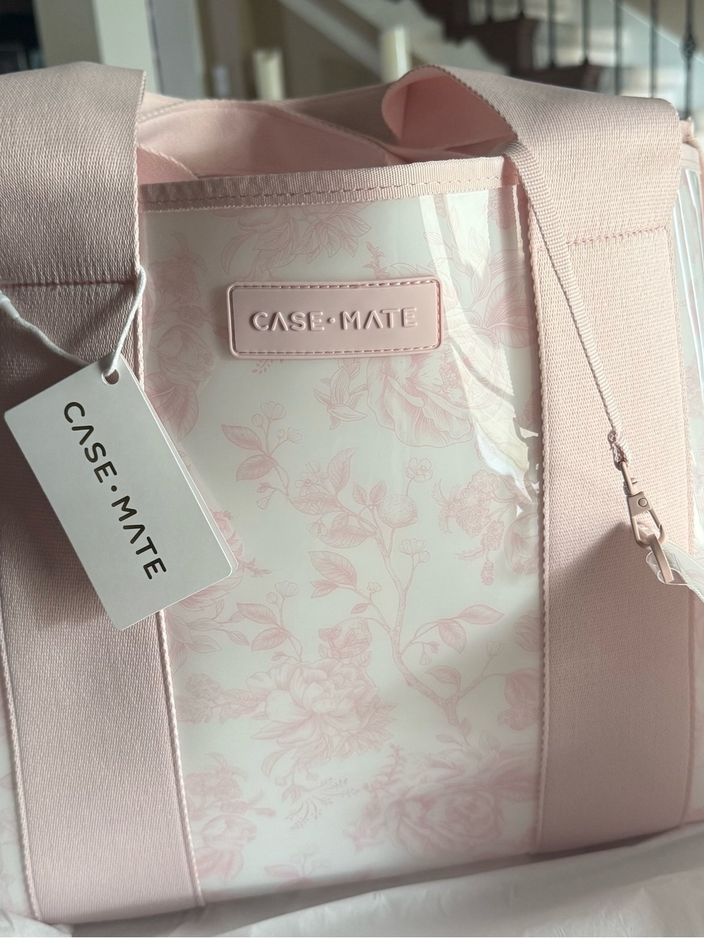 Case-mate Pale Pink Floral Tote with Bow Handles. Afternoon Rose - Picture 2 of 3